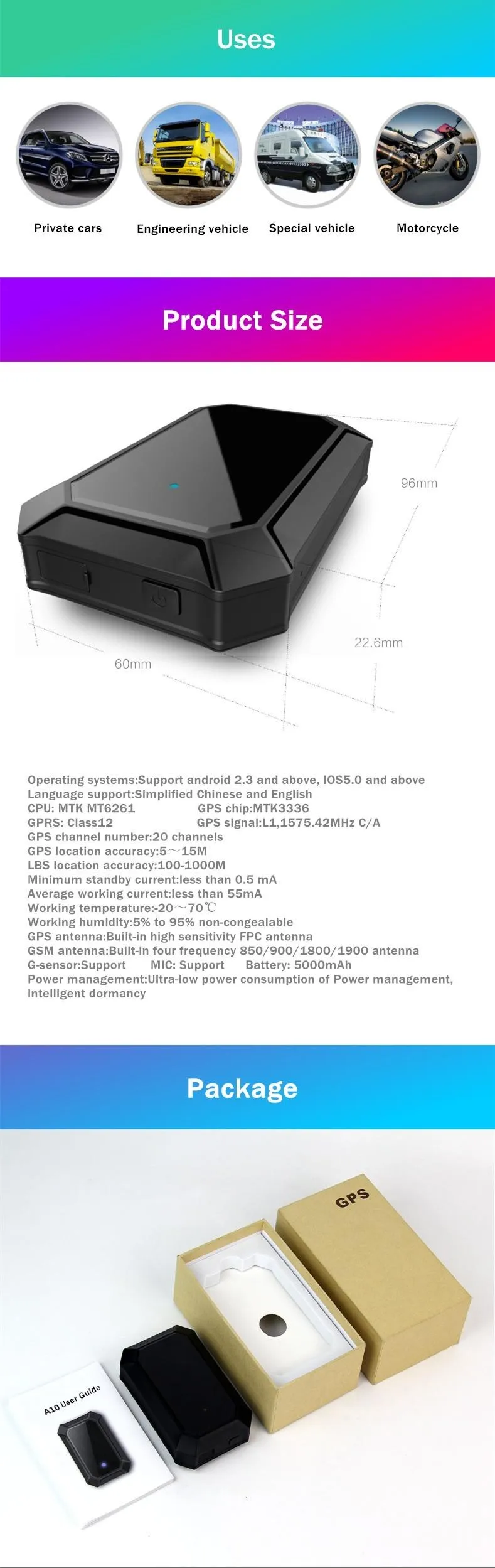 gps-трекер в реальном времени с долговечной батарейкой 5000mA микро gps локатор мотоцикл с электрическим забором голосовой мониторинг