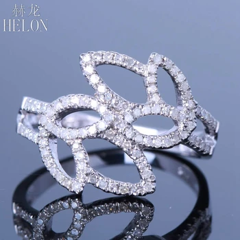 

HELON Diamond Ring Solid 14K White Gold Real 0.6ct Diamonds Side By Side Tulip Fancy Ring Setting For Women Fine Jewelry