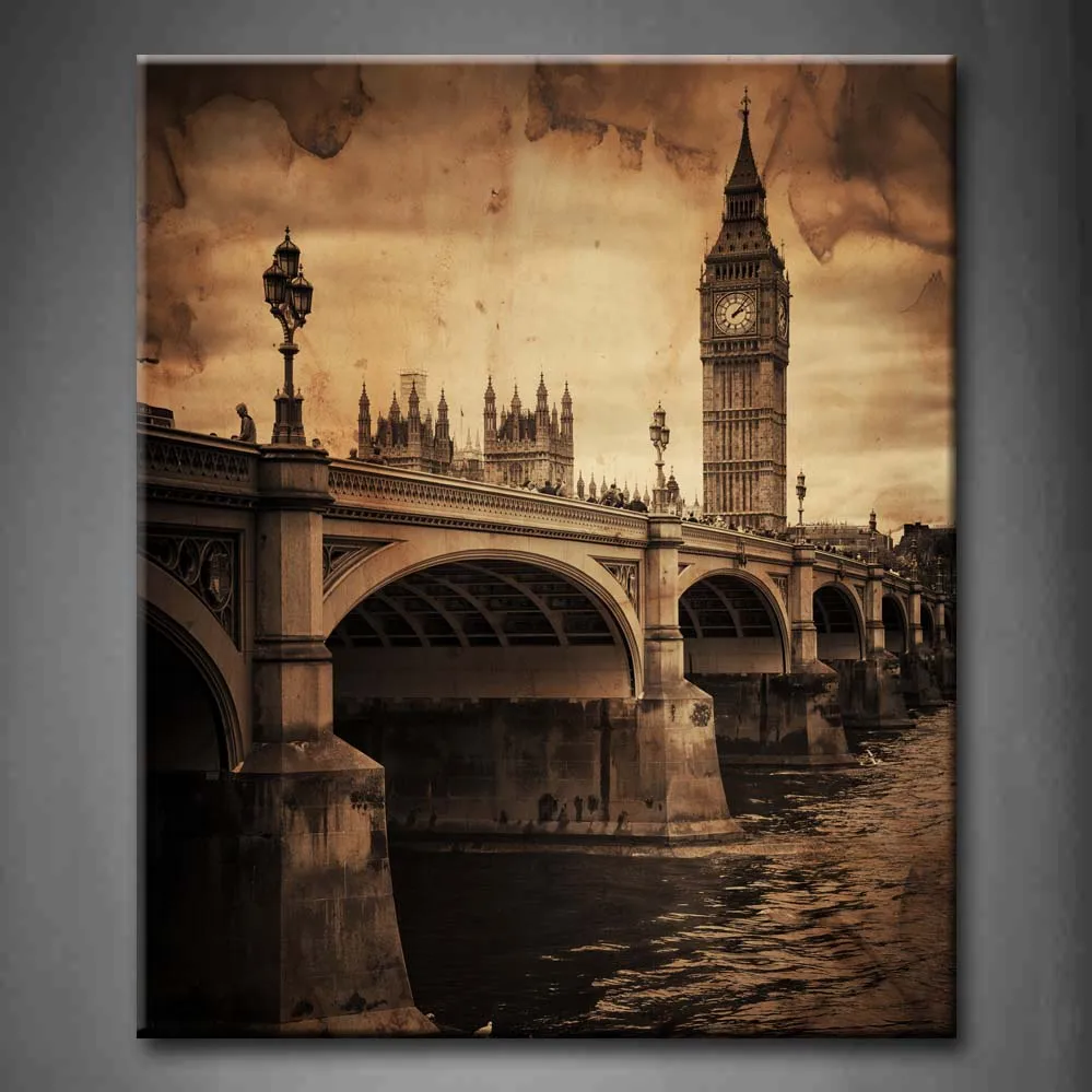 

1 Pic Framed Wall Art Pictures Big Ben London Bridge Canvas Print Artwork London Posters With Wooden Frames For Decor