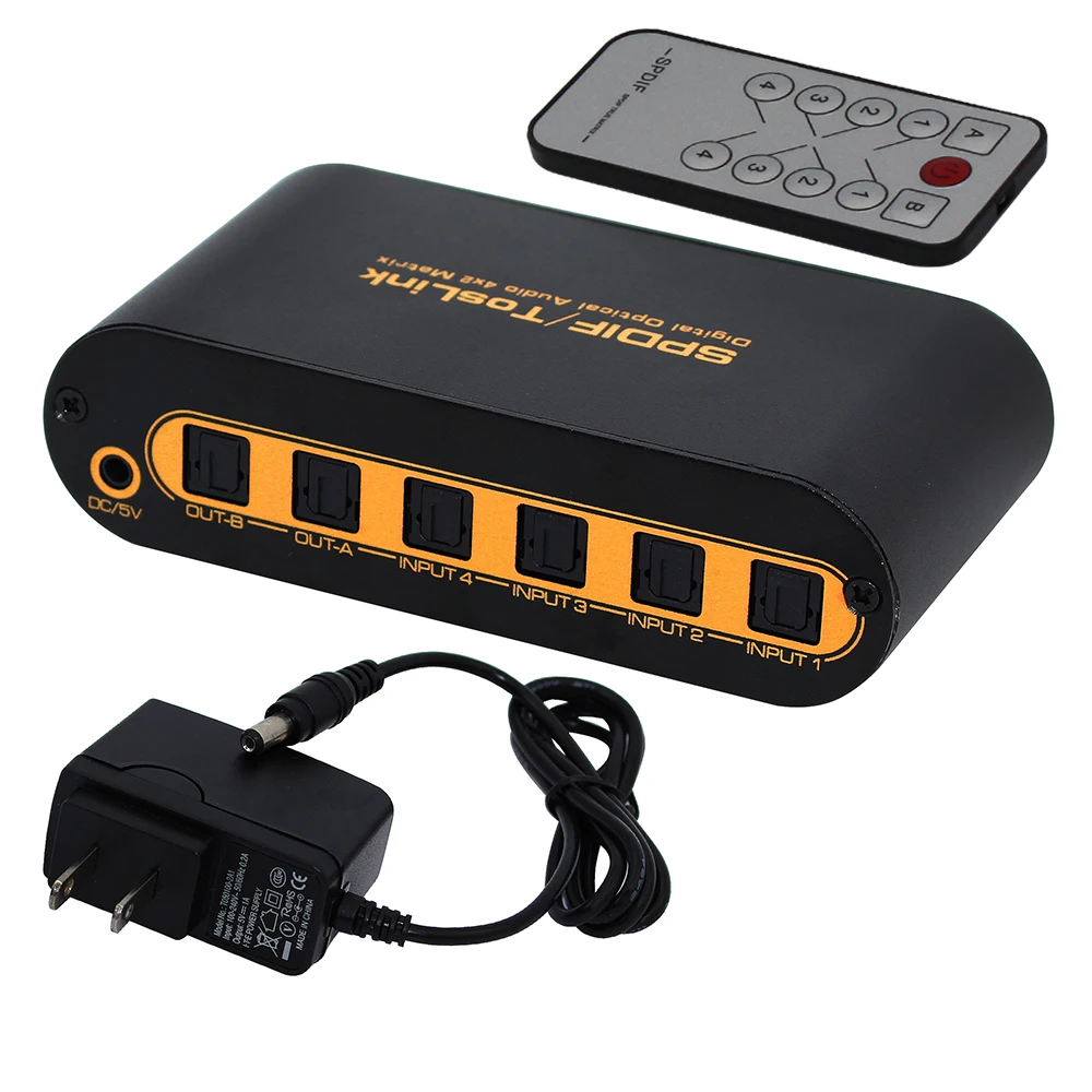 SPDIF TOSLINK Цифровой оптический аудио истинная матрица 4x2 Переключатель сплиттер 4 в 2