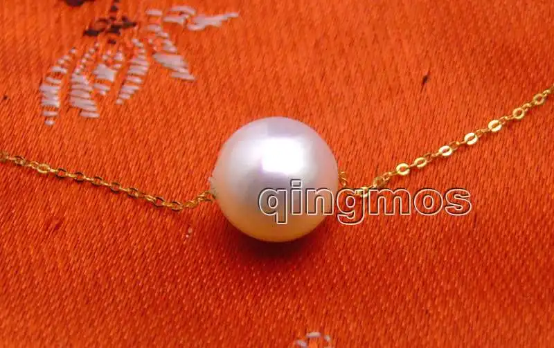 

Geniue gold Chain Floating AAA 10-11mm White Round Natural Freshwater pearl 16" necklace-nec6164 wholesale/retail Free shipping
