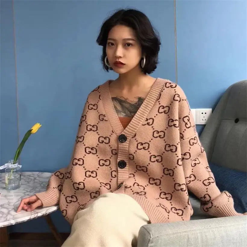 

2019 new arrival women's clothing ladies letter knitted cardigans sweaters women casual loose open stitch sweater coats