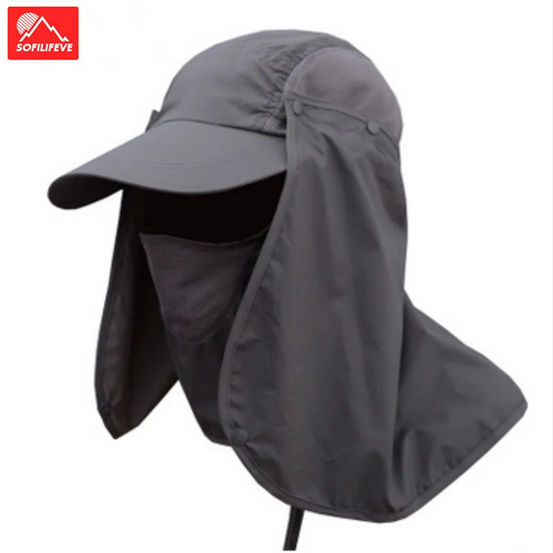 

Outdoor Hiking Camping Cap Sunscreen Visor Canvas Sport UV Protection Face Neck Cover Fishing Mosquito-proof Sun Hat Mesh Mask