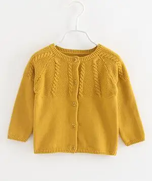 New Spring And Autumn Girls Round Neck Twist Sweater Cardigan Shawl Cotton Children's Sweater Long Sleeve Thick Coat - Цвет: Цвет: желтый