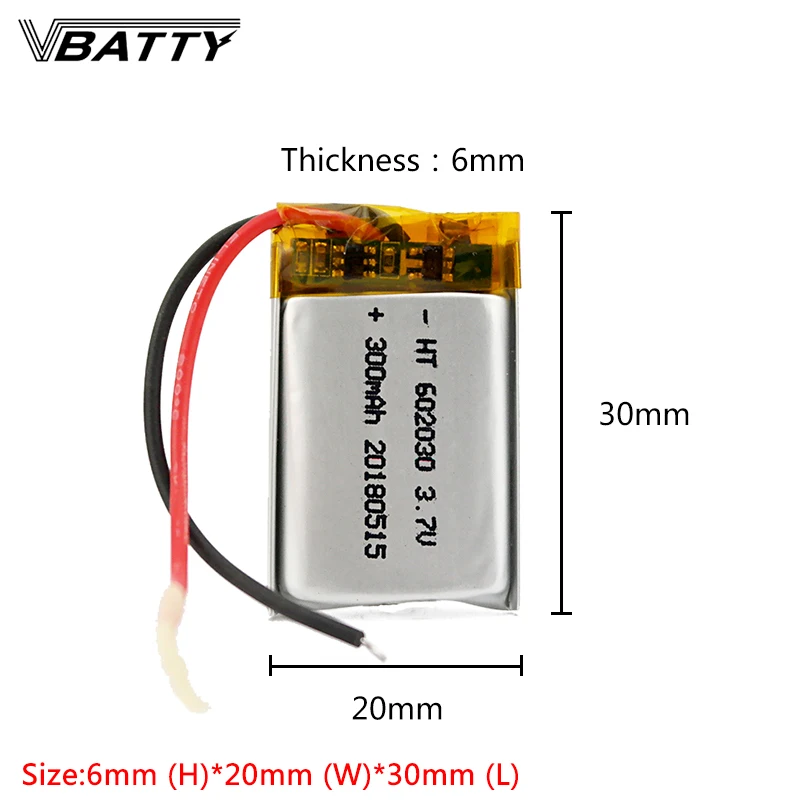 

602030 battery 300mah 3.7V Li-polymer battery Mp3 Mp4 Wireless Card Audio Recorder UN38.3 Very cheap 2pcs/lot