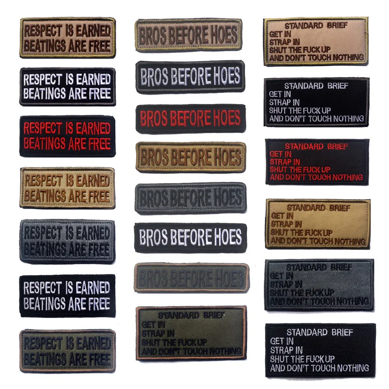 

Bros Before Hoes Standard Introduction Badges Magic Stickers for Backpacks Pin Badge Epaulette Badges for Clothes Embroidery