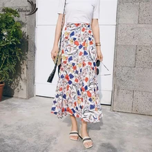 Moda jihan новые женские юбки Летняя цифра с цветочным принтом, шифоновые оборки с асимметричным подолом труба элегантная женская юбка для путешествий пляж