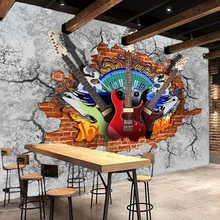 3D обои ретро-гитара Рок фрески в виде кирпича Ресторан KTV бар фон настенная ткань Водонепроницаемый Экологичный Papel де Parede