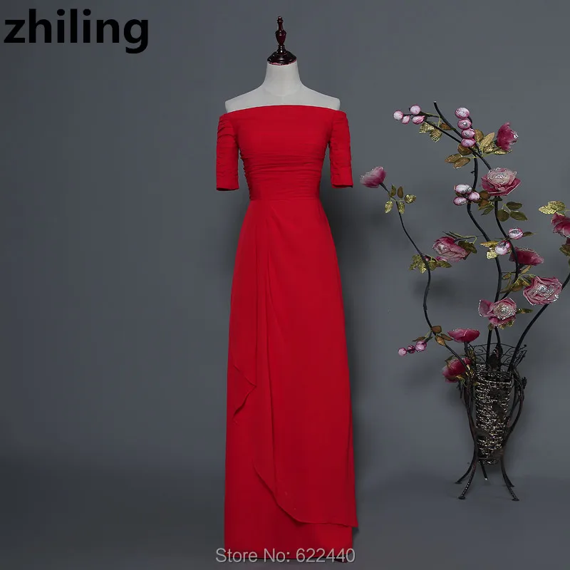 С открытыми плечами Половина рукава Красный платья подружек невесты Для женщин Свадебная вечеринка платье фрейлины платье изготовление