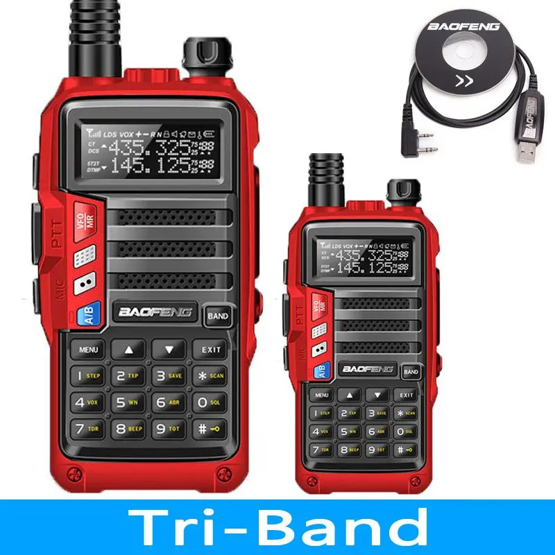 2 шт BaoFeng UV-S9 трехдиапазонный 136-174/220-260/400-520 МГц 8 Вт портативная рация 10 км большой диапазон CB радиоприемопередатчик - Цвет: as show 3(red)