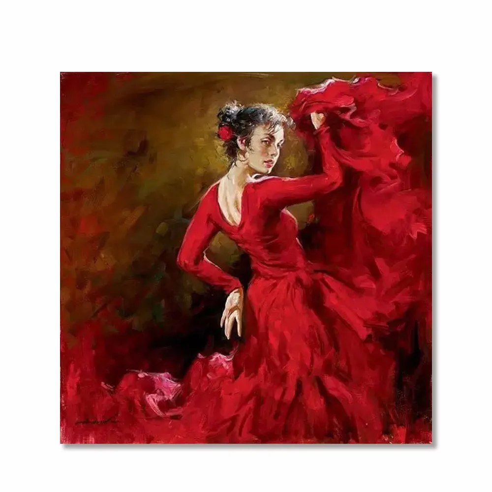 

Hand Painted Spanish Dancer Oil Paintings on Canvas, Lady Flamenco Figurative Art, Modern Artwork, Wall Decor, Home and Office
