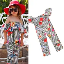 Ins/ Летний комбинезон с цветочным рисунком для девочек; детский топ в полоску с цветочным принтом; комбинезон; брюки; детская одежда с воротником