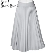 Весенние и осенние юбки для женщин, Новая модная женская плиссированная Однотонная юбка до середины икры с высокой талией