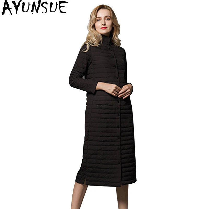 AYUNSUE 2018 Thin Long Ultra Light Down Jacket Women Coat