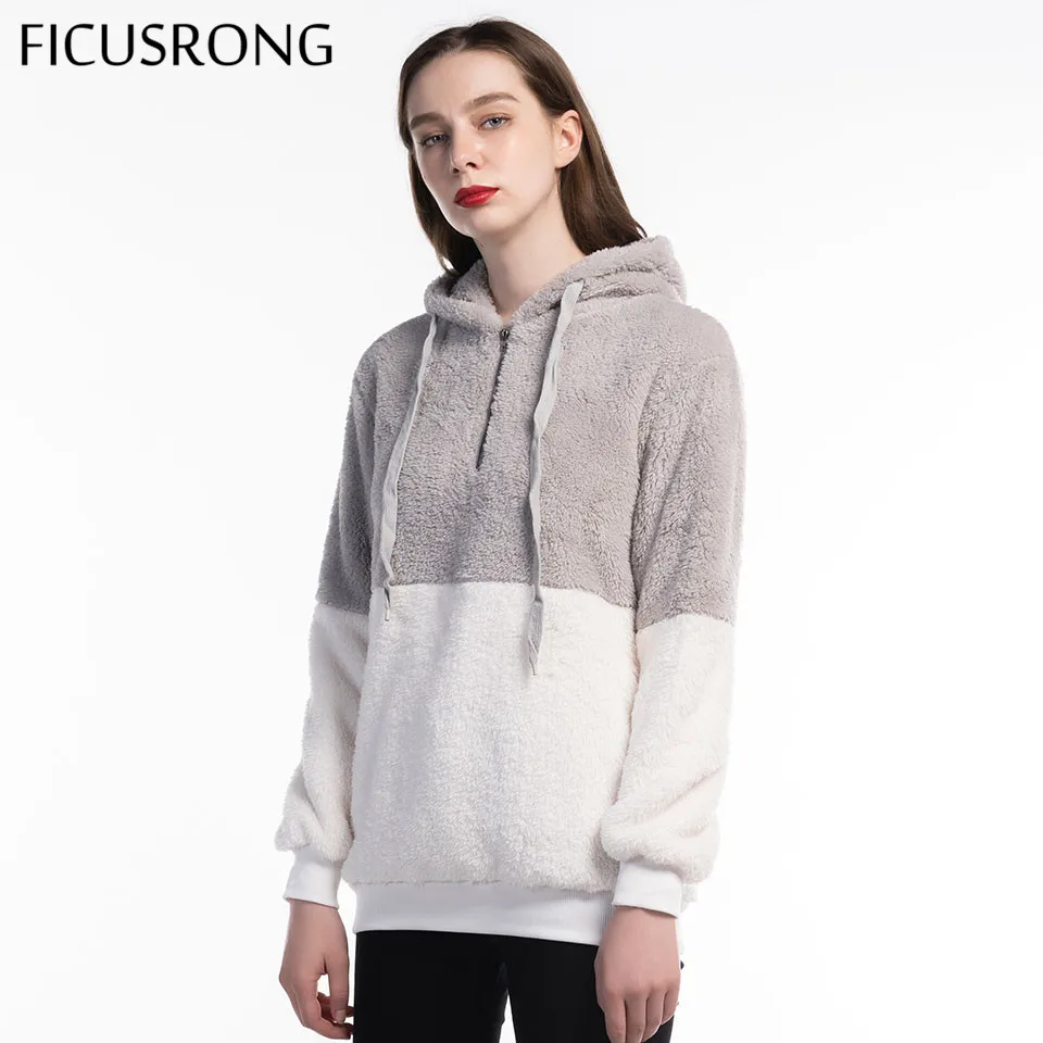FICUSRONG 2019 Women New Spring Autumn Hoodies Sweatshirt Fashion Zipper Pocket Plush Solid Patchwork Coat Female Pullovers FICUSRONG 2019 Women New Spring Autumn Hoodies Sweatshirt Fashion Zipper Pocket Plush Solid Patchwork Coat Female Pullovers