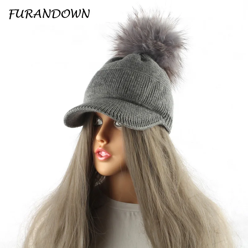 Prix pour FURANDOWN 2017 Nouveau Réel De Fourrure Pom pom Cap Pour Les Femmes printemps Automne Baseball Cap Avec Fourrure De Raton Laveur pompons Marque Snapback Caps Prix pour FURANDOWN 2017 Nouveau Réel De Fourrure Pom pom Cap Pour Les Femmes printemps Automne Baseball Cap Avec Fourrure De Raton Laveur pompons Marque Snapback Caps