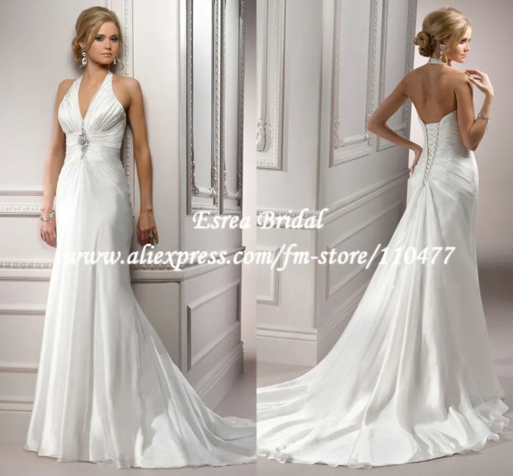 FW133 New Arrival Ruched A line Elegant Long Formal Bridal Wedding