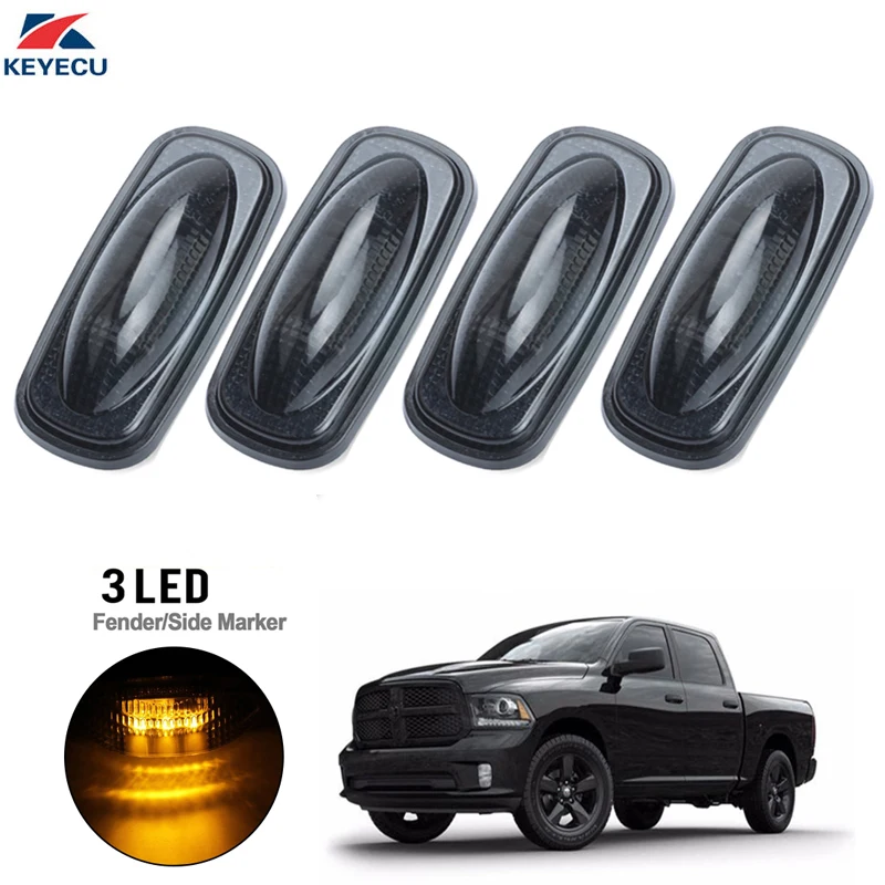 

KEYECU 4Pieces 12V Smoke Amber LED Fender Bed Side Marker Lights Set For 2003-2009 DODGE RAM Pickup F250 3500