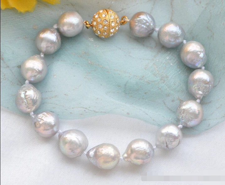 

Free shipping >>>>>>Z5847 NICE 8" 13mm GRAY almost round BAROQUE Edison PEARL BRACELET