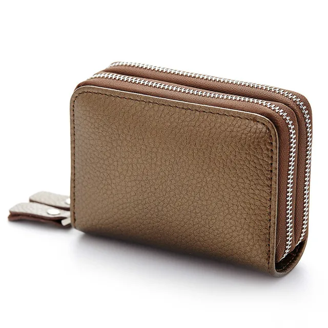 Fashion Brand Genuine Leather Women Card Holder Purses Double Zipper