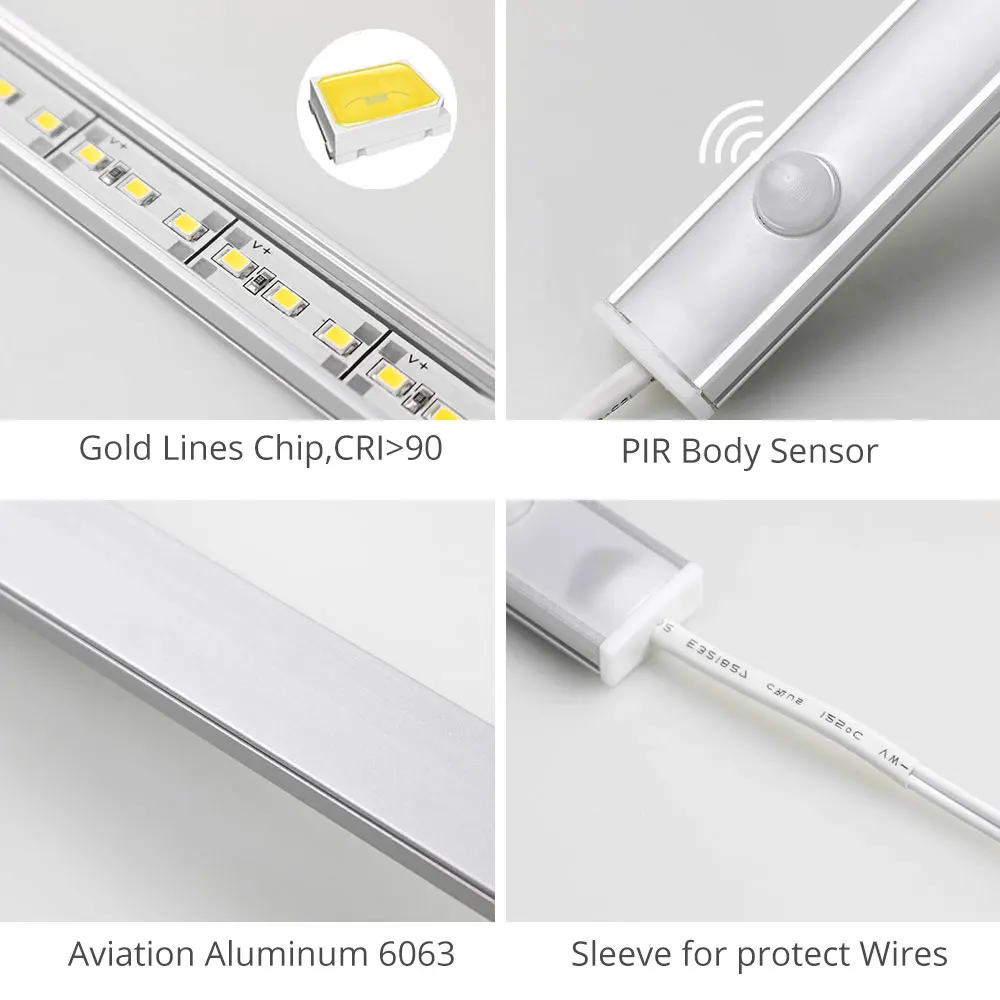  12V LED Under Cabinet Light Strip Bar Aluminnum Motion Sensor Lamp Strip Kitchen Wardrobe Cabinet L - 33051967678