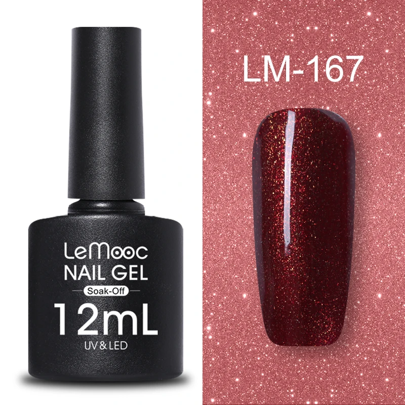 LEMOOC 12 мл Блестящий Гель-лак для ногтей Блестящий фиолетовый красный серебристый цвета долговечный впитывающий УФ гель для ногтей Гель-лак - Цвет: LM-167
