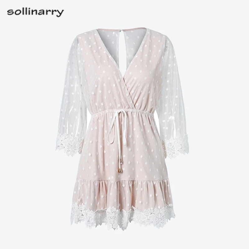 Sollinarry V Neck Dot White Mesh Lace Dress Summer Women Sexy Party Short Dresses Causal Backless Flare Sleeve Dress Vestidos Sollinarry V Neck Dot White Mesh Lace Dress Summer Women Sexy Party Short Dresses Causal Backless Flare Sleeve Dress Vestidos