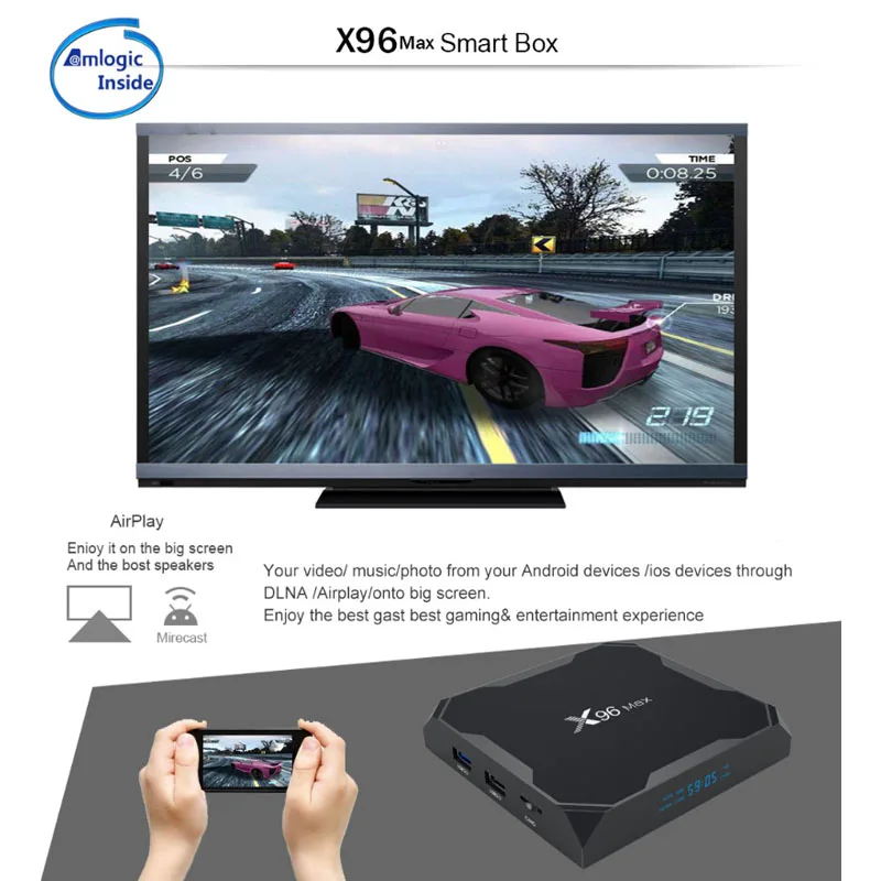 X96Max Smart TV BOX Android 9.0 Amlogic S905X2 LPDDR3 Quad Core 4GB 64GB 2.4G&5GHz Wifi BT 1000M 4K Set top box