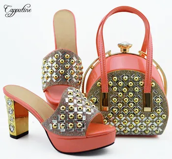 

Nice peach high heel sandal shoes and evening bag set for wedding/party MD007 heel height 10cm