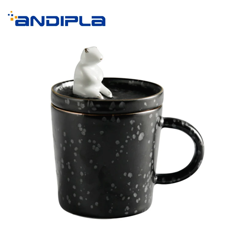 220ML Japanese style Ceramic Mug with Lovely Lid Kit Office Creative