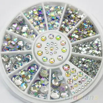 Hot Sale 5 Sizes White Multicolor Acrylic Nail Art Decoration Glitter Rhinestones Stickers