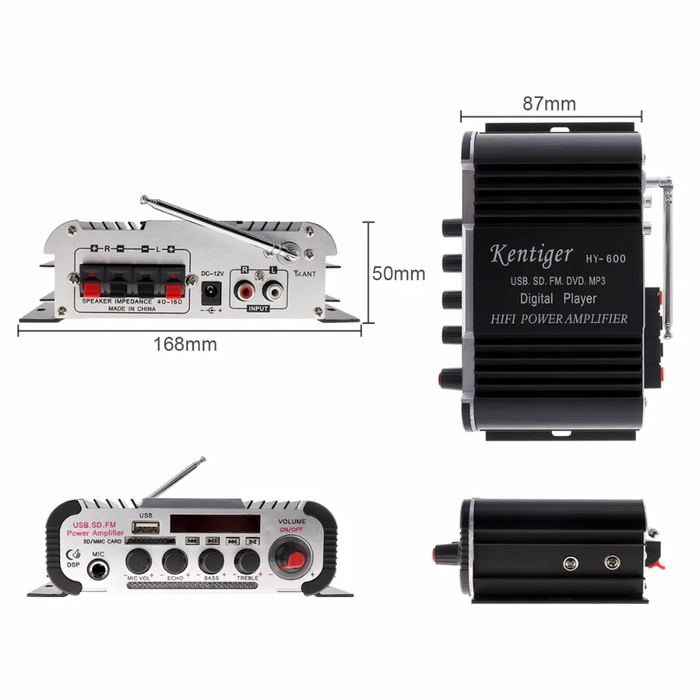 HY 600 DC12V 5A2CH Hi Fi автомобильный аудио усилитель мощности fm радио USD MP3 стерео