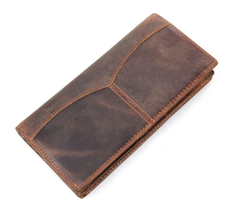 

Nesitu Vintage Long Crazy Horse Leather Men Wallets Cowhide Genuine Leather Purse #M8059