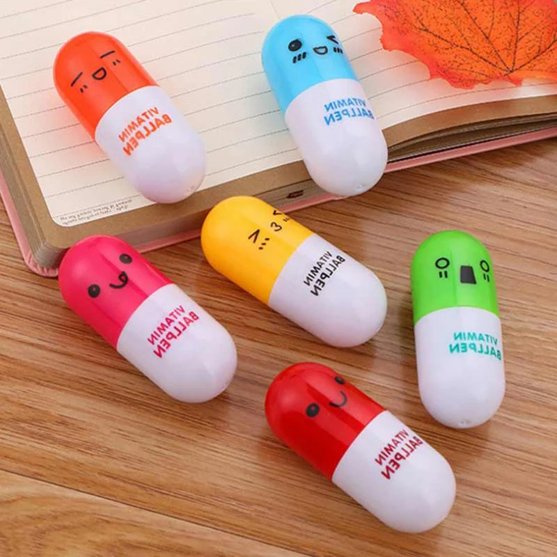 

3 pieces / batch novelty pill mini ballpoint pen 0.7 mm blue ink refill writing ballpoint pen school office stationery gift