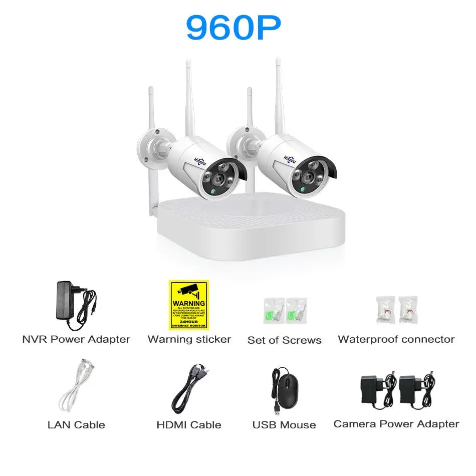 Hiseeu Wi-Fi видео наблюдение для дома камеры безопасности системы 4CH 1080P видеонаблюдение комплект NVR 2 шт. 960 P/1080 P беспроводного ip камера набор видеонаблюдения P2P - Цвет: Черный