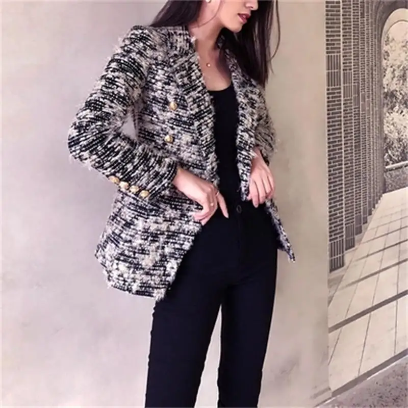 Super Women woolen Plaid Blazers female jacket autumn winter New high