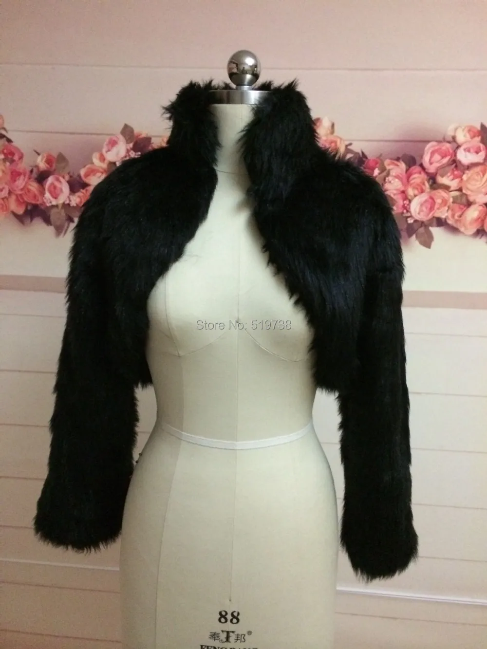 Fashion Black Faux Fur Coat Bridal Wrap Long Sleeve Jacket Shawl Cape Stole Bolero Ivory Fake Fur Bridesmaids Cape