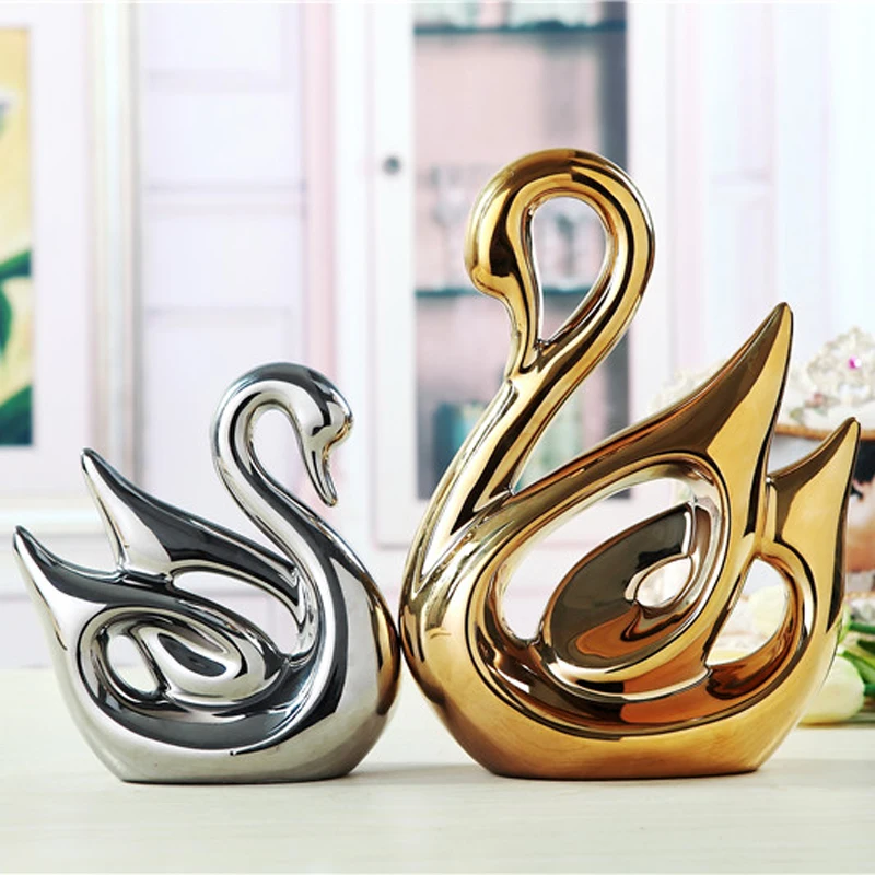 

Jingdezhen creative gold - plated Swan wine cabinet furnishings home decoration crafts wedding gifts TV cabinet Decoration