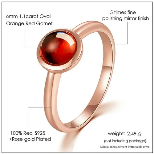 Классическая lamoon простой 6 мм 1.1ct 100% натуральный красный гранат кольцо 925 пробы Серебряные ювелирные изделия Романтический Обручальное LMRI026