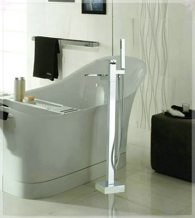 Luxury Brass Mixer Chrome Free Standing Faucet With Hand Shower Floor Mount Bathtub Tap NA5410E40 | Обустройство дома
