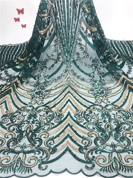 

Stylish French Sequins Net Lace Noble Green Sequins Fabrics For Party High Quality African Tulle Lace Fabric With Beads(FJ-5-19