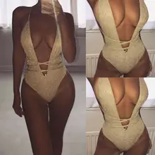 Женский бикини цельный Монокини пуш-ап купальник золотой сверкающий купальник женский сексуальный купальный костюм Пляжная одежда хит