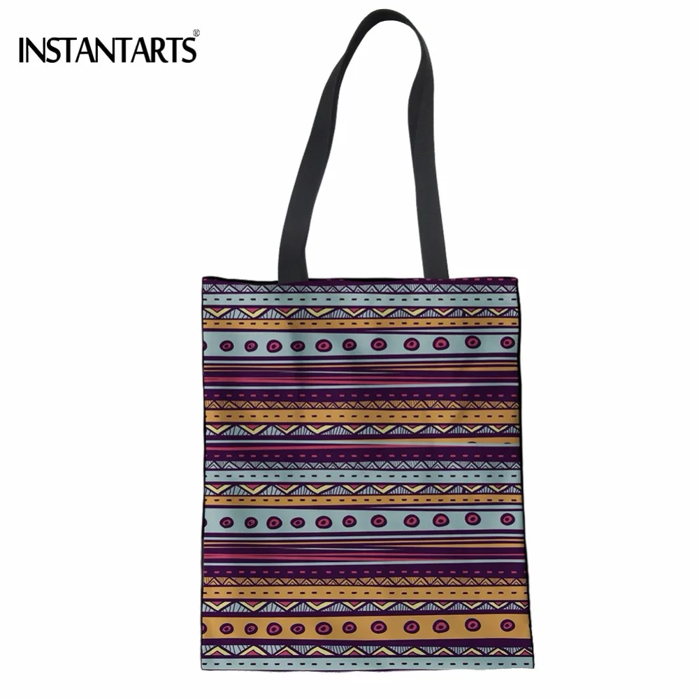 

INSTANTARTS Fashion Vintage Floral Printing Women Linen Shopping Bags Bohemian Ethnic Style Recyling Bag Female Market Eco Bag