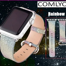 Новейшая COMLYO 38 мм 42 мм мягкая Роскошная Блестящая Глянцевая искусственная кожа Блестящий ремешок для часов аpple Band наручные часы браслет ремень+ адаптер
