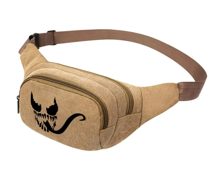 Venom, аниме герой комиксов, мужская женская холщовая поясная сумка, сумка на пояс, для путешествий, хип-хоп, Повседневная сумка на пояс для денег, телефона