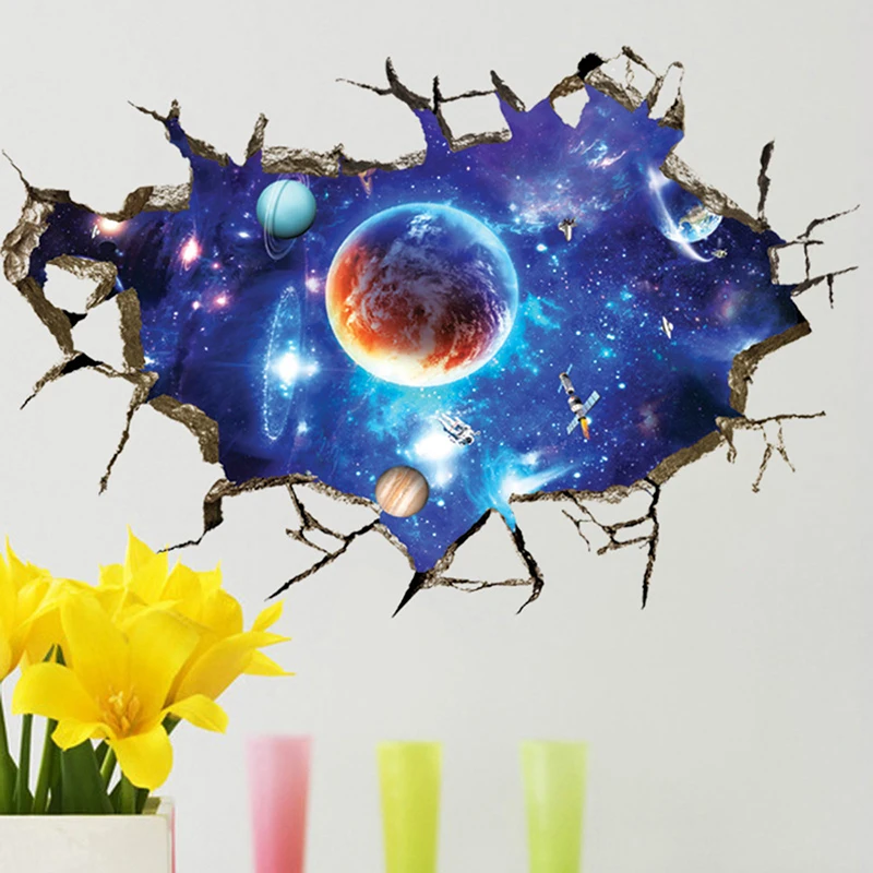ONNPNNQ Removable Creative 3D Simulation Scenery Outer space Planet Wall Stickers Living Room Background Mural Decal decoration2