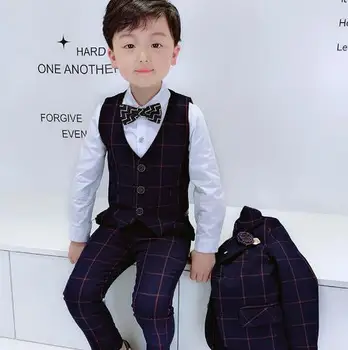 

Summer plaid suit for boy Single Breasted boys suits for weddings costume enfant garcon marriage boys suit pants vest 3pcs/sets