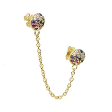 925 Стерлинговое Серебро, двойная амулет с мячами, сережки, половина шара, серьги с золотым наполнением, цепочка с кисточкой, проложить радугу cz, тонкие ювелирные изделия Vermeil