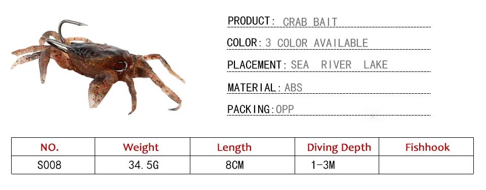 1 шт. силиконовая дорожная приманка 3D имитация приманка для крабов 8 см/34,5 г с крюком морская рыболовная приманка рыболовные приманки для моря
