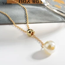 

Yuhuan Simulated Pearl Pendant Necklace Gold Silver Color Chains Simple Jewelry for Women Statement Choker Necklaces Gift Girls
